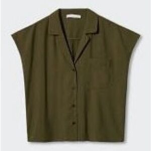 Mango Olive Green Button-Up Shirt